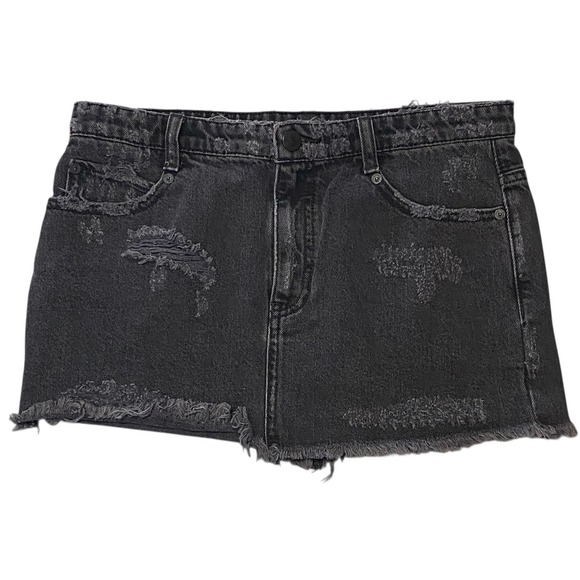 Free People Dresses & Skirts - Free‎ People Distressed Denim Mini Skirt Faded Black Raw Hem Size 2 OB711635